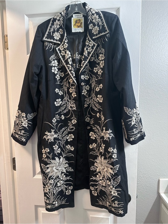 paparazzi Jackets & Blazers - paparazzi Black Coat with White Floral Embroidery